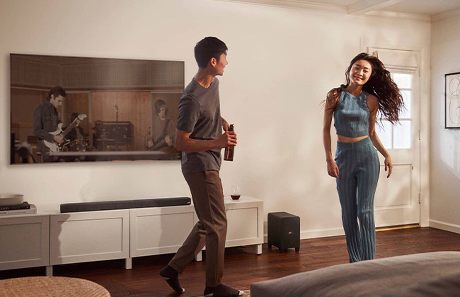 Bowers & Wilkins speaker in a beautifully lit living room